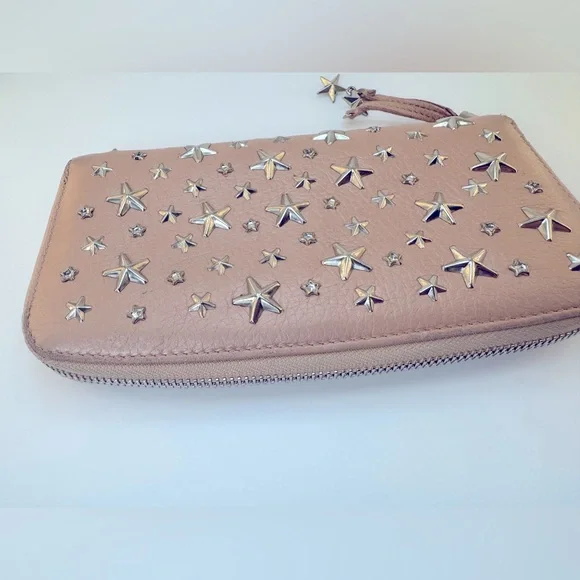 Jimmy Choo Crystal Filipa Star Studded Pink Long Wallet Rare Authentic Choo - Picture 12 of 13